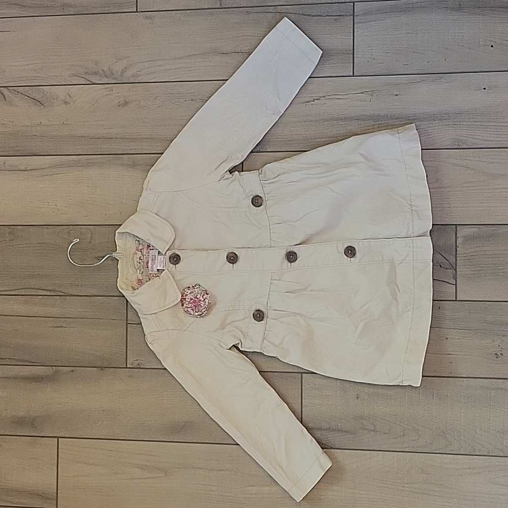 Genuine Kids Oshkosh Girls Khaki Pea Coat Jacket w/ Floral Accents - Size 4T